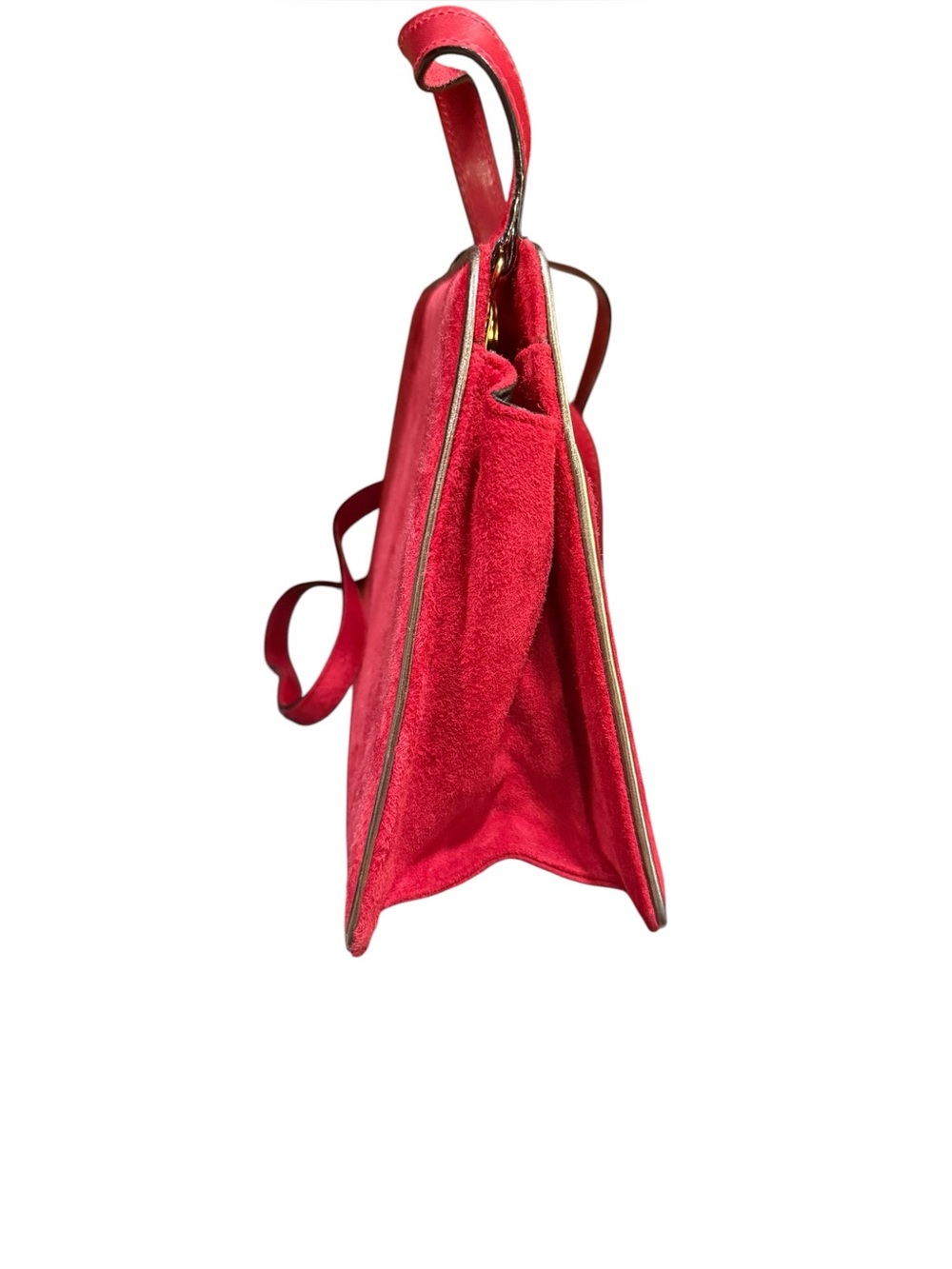 Salvatore Ferragamo Red Suede Leather crossbody Bag Gold Trim Italy Vintage - Picture 4 of 9